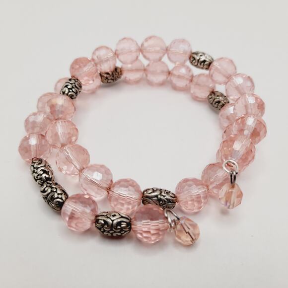 Vintage Pink Crystal Beaded Memory Wire Bracelet or Choker Necklace – 15 Inch - Picture 7 of 9